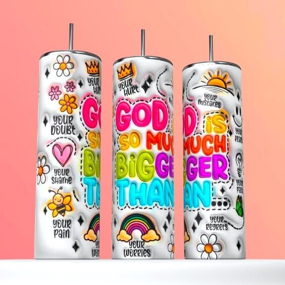 God Is So Much Bigger Than Religious Christian 20 Oz Skinny Tumbler Great Gift - Picture 1 of 3
